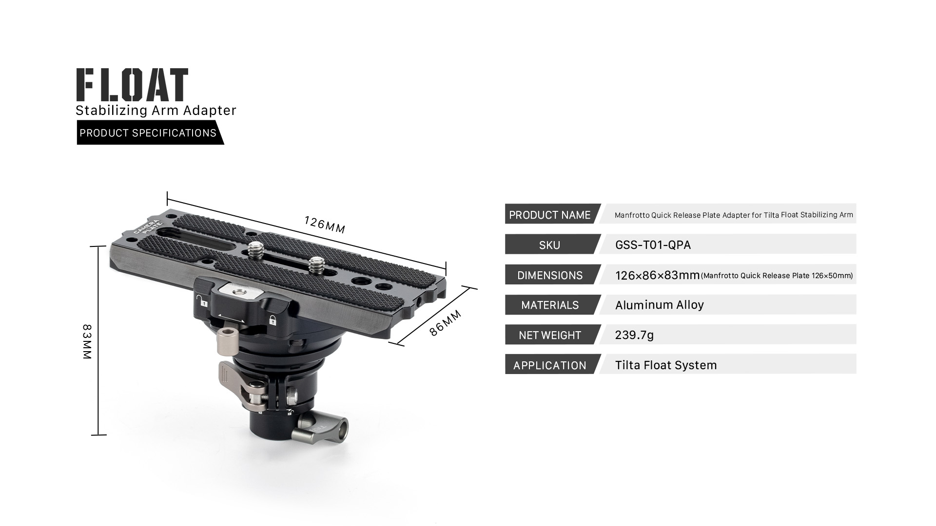 Bộ chuyển đổi tấm phát hành nhanh Manfrotto cho cánh tay ổn định phao Tilta