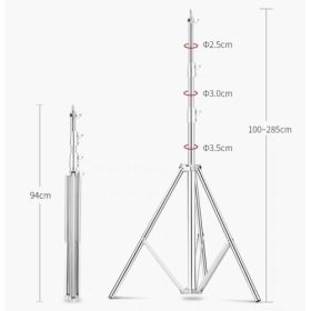 Chân đèn bằng thép không gỉ cao tối đa 2,8m vô cùng chắc chắn và cứng cáp