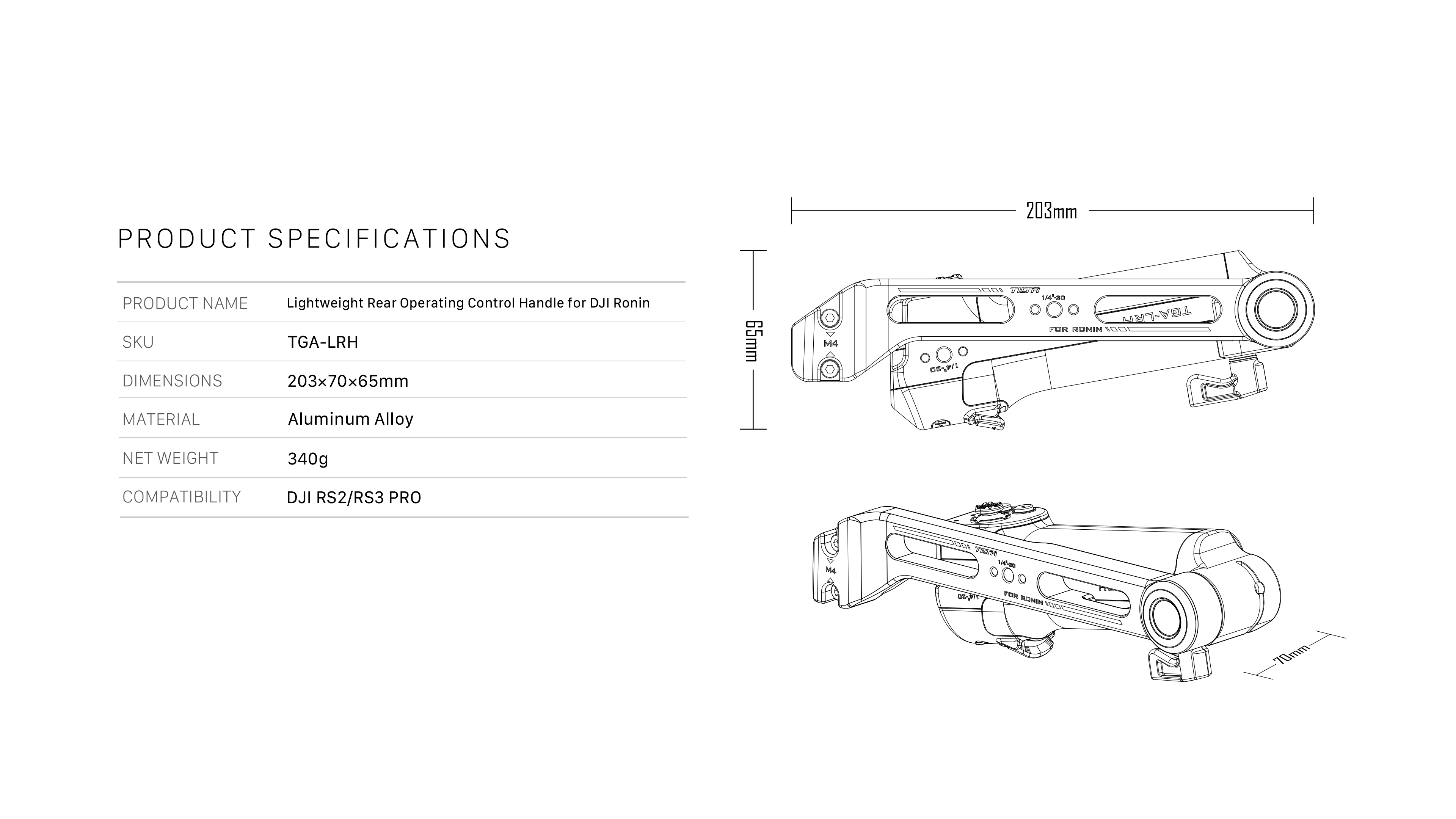 Tay cầm điều khiển vận hành phía sau nhẹ cho DJI Ronin